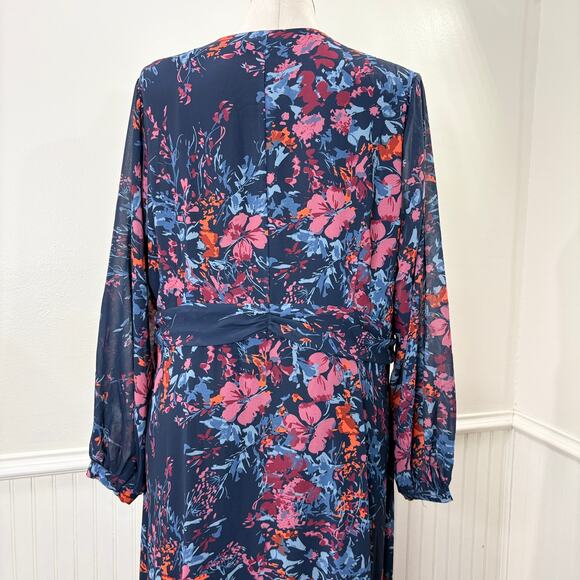 Standards & Practices Size 2X Dress Maxi Asymmetric High Low Long Sleeve Floral - Picture 11 of 13